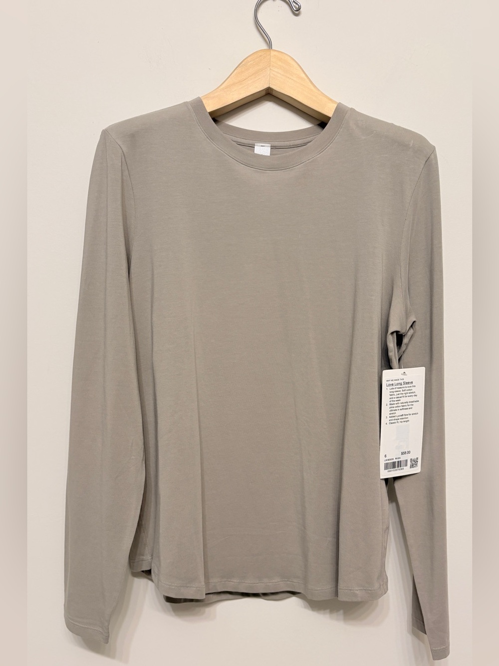 Lululemon taupe riverstone cotton love long sleeve sz 6 new
